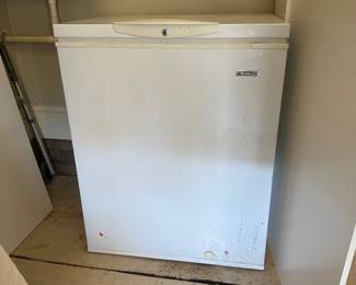 R38 - $50. Small Chest Freezer. Works great. Manufactured 2007. Measures 27" x 24" x 34" tall. 