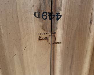 R31 - $45. Wooden End Table - Solid Cherry by Harden. Measures 25" x 23.5" tall.  There is a split in the wood on the bottom that does not effect function or stability!