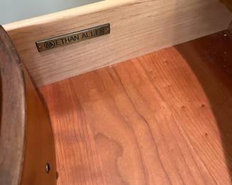 R100 - $550 - PAIR of Ethan Allen, Tuscany 3 Drawer Nightstands. Each measures 33.5" x 18" x 30" tall. All drawers slide. Minor surface marks - overall very good condition!