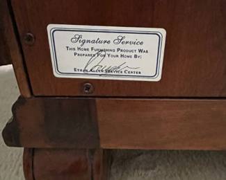 R100 - $550 - PAIR of Ethan Allen, Tuscany 3 Drawer Nightstands. Each measures 33.5" x 18" x 30" tall. All drawers slide. Minor surface marks - overall very good condition!
