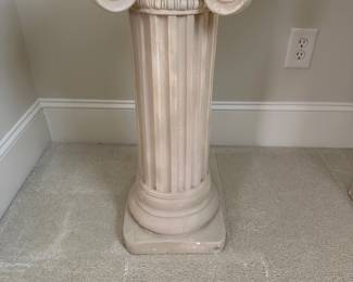 R7 - $45. Glass Top Table with Plaster Columns. Measures 44" x 24" x 29" tall. Minor chipping on plaster - glass is in great condition!