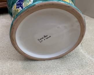 R47 - $350. LARGE Vietri Floor Vase (Umbrella Stand?)14" wide x 22" tall.  Signed Vietri Art. Dip A. Mano. No chips, cracks, crazing noted. 