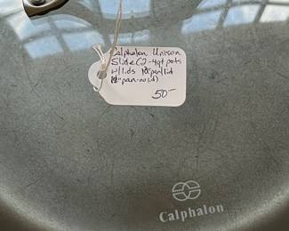 R91 - $50. Set of Calphalon Unison Pot and Pan Set. 2qt and 5qt Pots w/lids. 10" Pan w/lid. 14" Pan No lid.