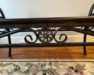 R108 - $95. Metal Bench with woven metal seat. Measures 47" wide x 17" deep x 25" tall. 