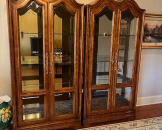 R111 - $400 EACH. Henredon Display Cabinets. Measures 40" wide x 18" deep x 83" tall. Glass shelves that are adjustable height. Excellent Condition!