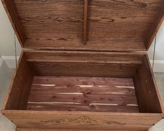 R9 - $175. Solid Oak Blanket Chest with cedar on the bottom. Measures 39.5" x 21" x 21" tall. 