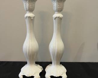 R54 - $45. Abigails Made in Italy PAIR of Candlesticks. Some crazing. Measures 14" tall. 