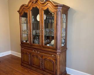 R2 - $950. Henredon Lighted Breakfront China Cabinet. Measures 70" wide x 20" deep x 92" tall. Moves in 2 pieces. 