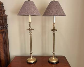 R101 - $250. PAIR of Frederick Cooper Brass Lamps. Measures 34.5" tall. 