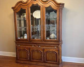 R2 - $950. Henredon Lighted Breakfront China Cabinet. Measures 70" wide x 20" deep x 92" tall. Moves in 2 pieces. 