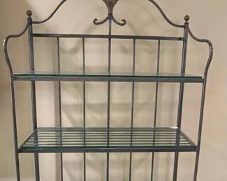 R25 - $100. Metal & Glass Bakers Rack. Measures 37" wide x 20" deep x 80" tall. 