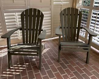 R43 - $30 PAIR of wooden Adirondack Chairs. They are wiggly and need some work before use!