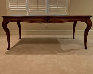 R1 - $1,450. Henredon Table with 6 Chairs. 2 Captains chairs / 4 regulars. Table Measures 76.5" x 44" x 30" tall.  2 leaves - Each leaf adds 20". Has table pads. 