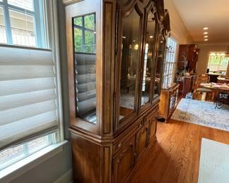 R2 - $950. Henredon Lighted Breakfront China Cabinet. Measures 70" wide x 20" deep x 92" tall. Moves in 2 pieces. 