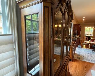 R2 - $950. Henredon Lighted Breakfront China Cabinet. Measures 70" wide x 20" deep x 92" tall. Moves in 2 pieces. 