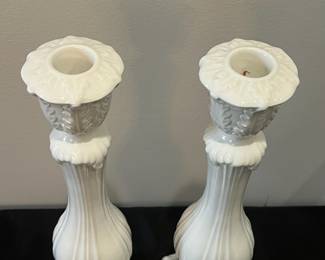 R54 - $45. Abigails Made in Italy PAIR of Candlesticks. Some crazing. Measures 14" tall. 