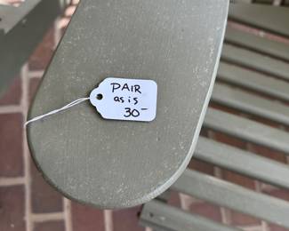 R43 - $30 PAIR of wooden Adirondack Chairs. They are wiggly and need some work before use!