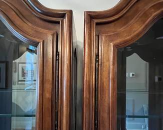 R111 - $400 EACH. Henredon Display Cabinets. Measures 40" wide x 18" deep x 83" tall. Glass shelves that are adjustable height. Excellent Condition!