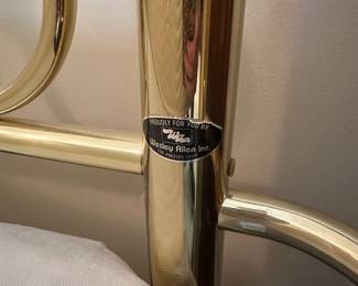 R15 - $550. Wesley Allen King Size Brass Bed. Measures 86" wide x 88" long x 56" tall. Mattress & Boxspring included if you want them!