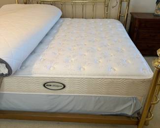 R15 - $550. Wesley Allen King Size Brass Bed. Measures 86" wide x 88" long x 56" tall. Mattress & Boxspring included if you want them!