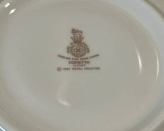 R65 - $80. Royal Doulton Forsyth Bone China. 12 Teacups, 11 Saucers, 1 Cream & Sugar. 