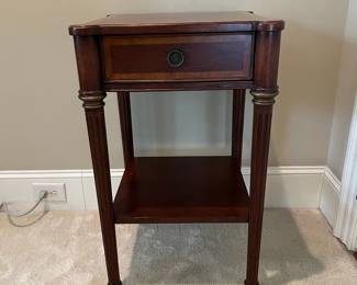R106 - $125. Ethan Allen Side Table with Single Drawer. Measures 18" square x 29.5" tall. 