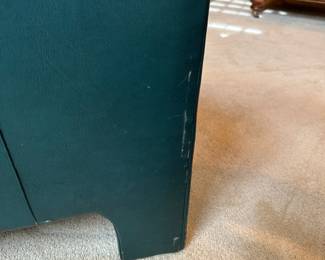 R29 - $50. Green Leather Push Back Recliner. Measures 33" wide x 37" tall. Leather is in very good condition. Chair is a bit wiggly but overall good condition with lots of life left!