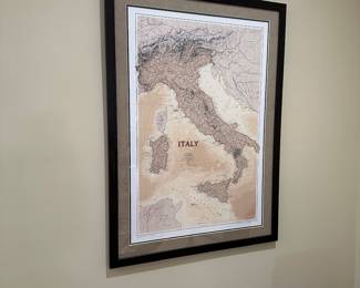 R27 - $20. Framed & Matted Map of Italy (Nat Geo). Measures 29" x 40". 