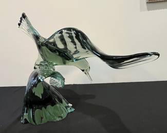 R55 - $475. Murano Glass Eagle Signed S. Signoretto '95. Some minor scratching mostly on the base. Measures 28" wingspan x 14" tall. 