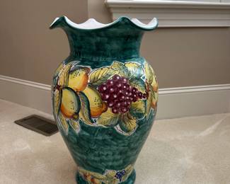 R47 - $350. LARGE Vietri Floor Vase (Umbrella Stand?)14" wide x 22" tall.  Signed Vietri Art. Dip A. Mano. No chips, cracks, crazing noted. 