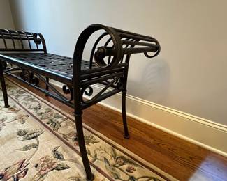 R108 - $95. Metal Bench with woven metal seat. Measures 47" wide x 17" deep x 25" tall. 