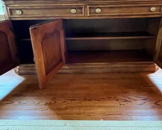 R2 - $950. Henredon Lighted Breakfront China Cabinet. Measures 70" wide x 20" deep x 92" tall. Moves in 2 pieces. 