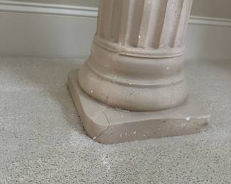 R7 - $45. Glass Top Table with Plaster Columns. Measures 44" x 24" x 29" tall. Minor chipping on plaster - glass is in great condition!