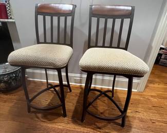 R126 - $80. PAIR of Swivel Bar Height Stools. Measures 19" wide x 42.5" tall. 