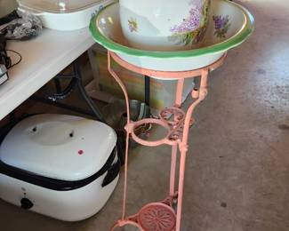 Iron wash stand with pitcher and basin