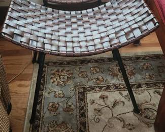 Pair of vintage iron and leather stools. Mcm mid century modern