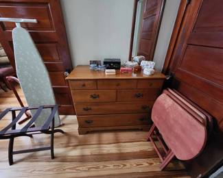 1960's chest, luggage rack, tv trays, ironing board