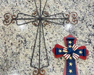 Lot 16: Set of Two Decorative Wall Crosses, Mixed Materials & Styles