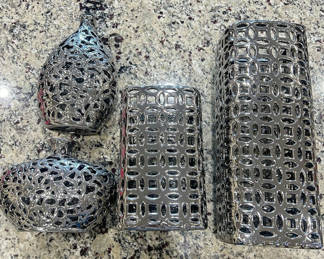 Lot 4: 4-Piece Silver Chrome Metal Vase Set, Modern/Contemporary