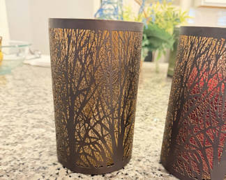 Lot 36: Set of 2 Dark Bronze Metal Votive Candle Holders with Gold Interior