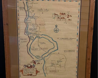 Lot 315: Framed vintage map illustration of Niagara Falls and Buffalo area
