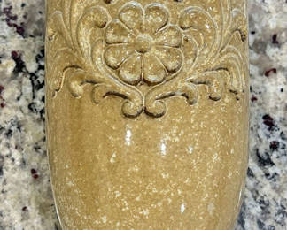 Lot 10: Beige/Tan Brown Glazed Ceramic Vase with Embossed Floral Design