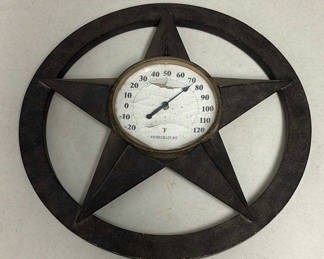 Lot 421: Wooden Mantel Clocks and Metal Star Thermometer