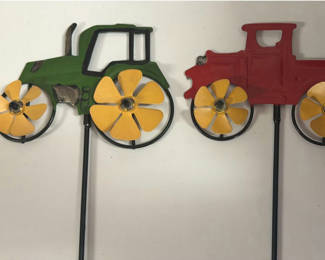 Lot 58: Tractor and Pickup Truck Wind Spinner Stakes