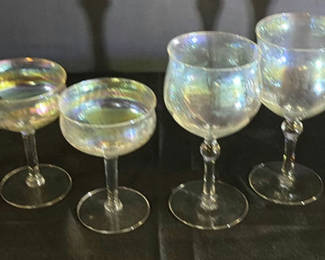 Lot 402: Iridescent Stemmed Champagne Coupe Glasses