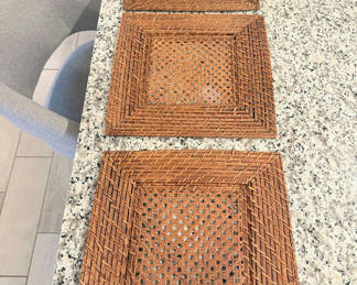 Lot 35: Woven Rattan/Wicker Square Trays or Large Coasters, Set of 3