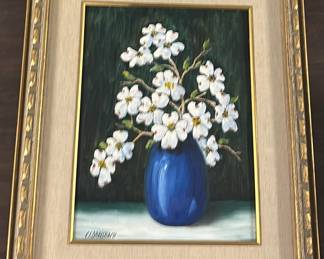 Lot 410: Framed Dogwood Flower Painting by C.L. Dreisbach