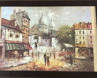 Lot 411: Framed City Street Scene Painting