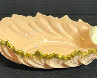 Lot 415: Shell-shaped porcelain dish with gold trim- Vintage Lenox acanehus candy dish from 1940's