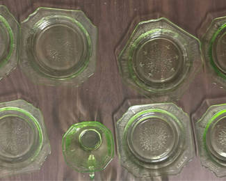 Lot 400: Assorted Green and Clear Glass Tableware